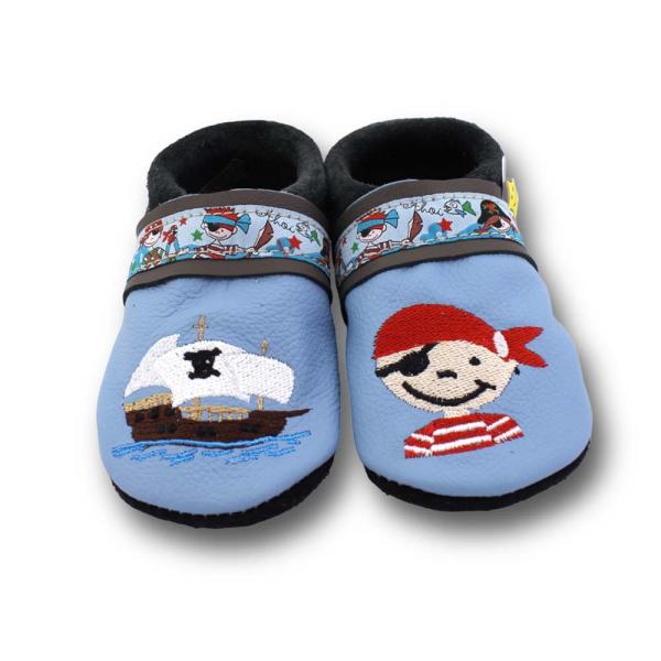 Krabbelschuhe Pirat & Schiff mit Webband